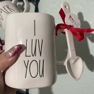 Rae Dunn I LUV YOU Ceramic Mug With Heart Spoon